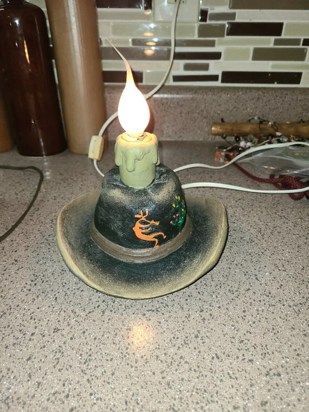 VTG RARE Cowboy Hat Lamp Night Light Western Southwest Decor Kokopelli Cactus
